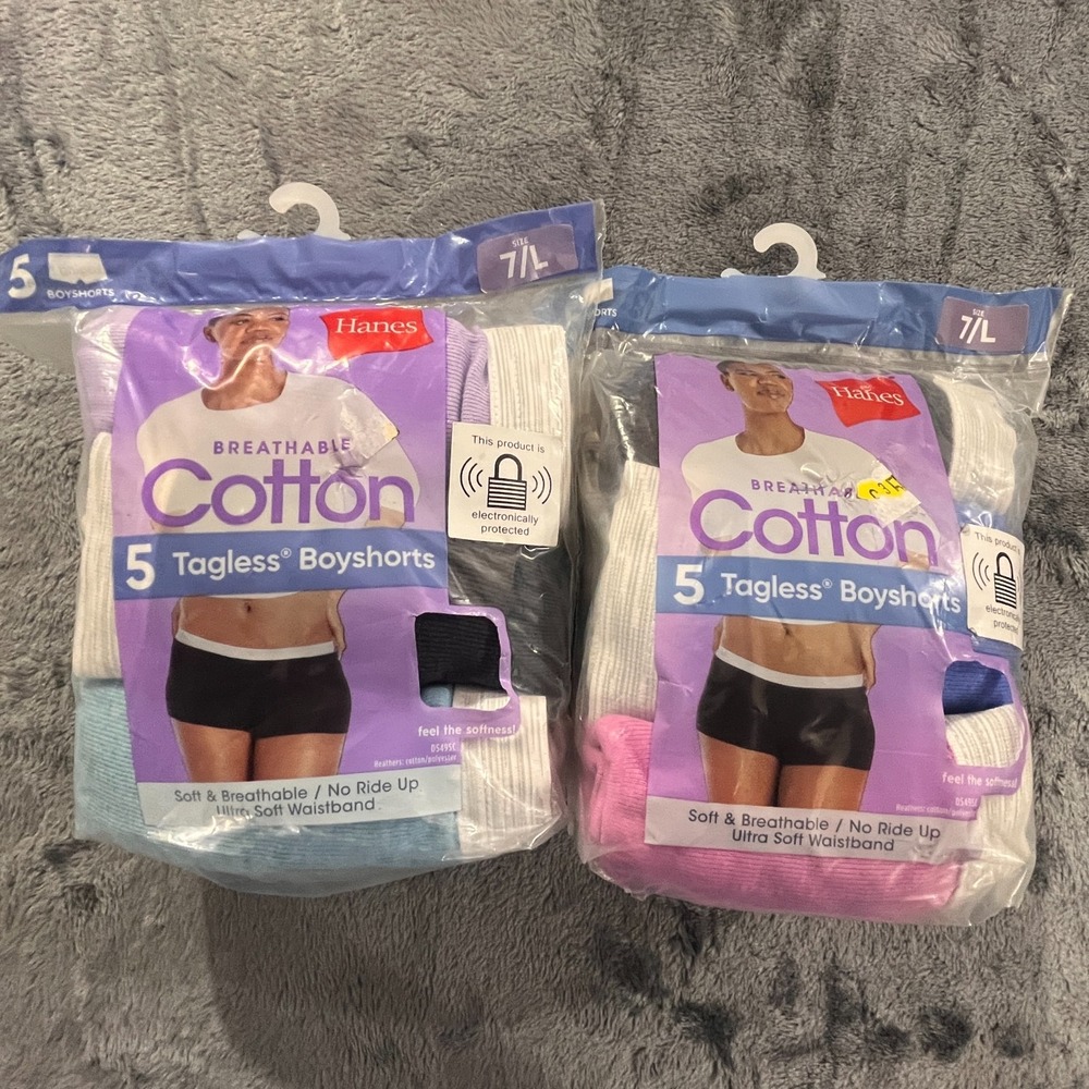 Hanes Boyshorts Cotton Tagless Breathable No Ride Up Woman's Size 7/L (5-Packs)